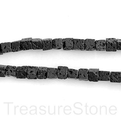 Bead, black lava, 6mm cube. 15-inch, 62pcs