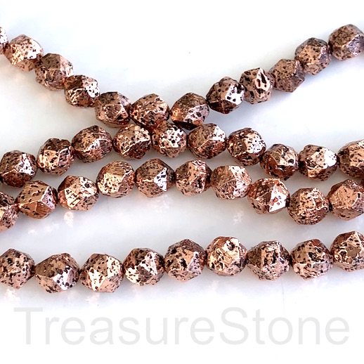 Bead, antique copper plated lava, 8mm faceted nugget. 15", 45pcs