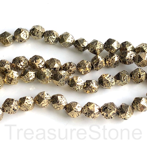 Bead, antique gold plated lava, 8mm faceted nugget. 15", 45pcs