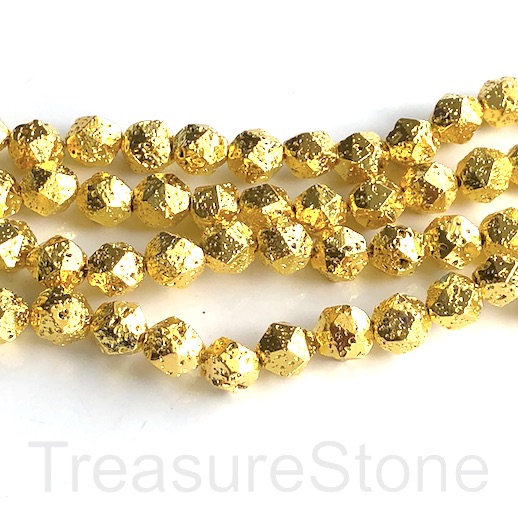 Bead, bright gold plated lava, 8mm faceted nugget. 15", 45pcs