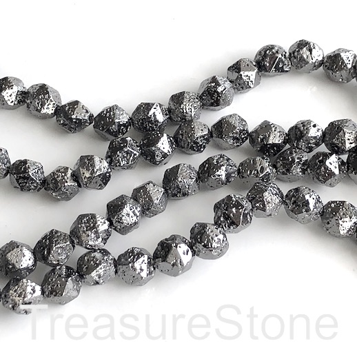 Bead, gunmetal plated lava, 8mm faceted nugget. 15", 45pcs