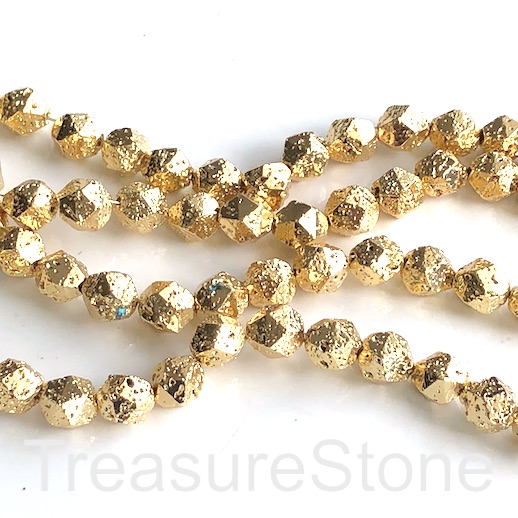 Bead, warm gold plated lava, 8mm faceted nugget. 15", 45pcs