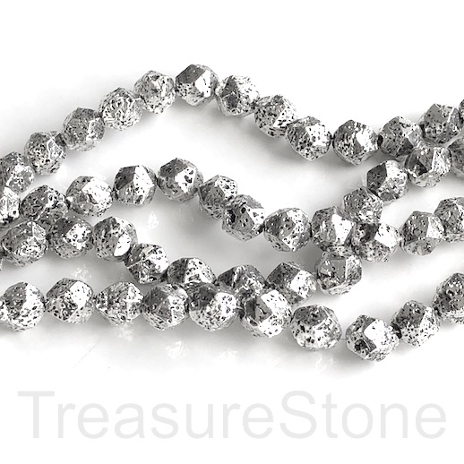 Bead, antique silver plated lava, 8mm faceted nugget. 15", 45pcs