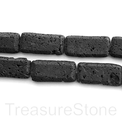 Bead, black lava, 15x33mm flat rectangle. 15-inch, 11 pcs - Click Image to Close