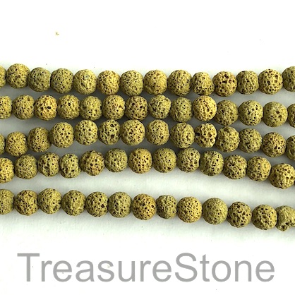 Bead, light Olive Green lava, dyed, 8mm round. 15.5 inch, 48pcs