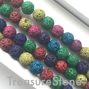 Bead, mixed colour lava, dyed, about 8mm round. 15.5 inch, 48pcs