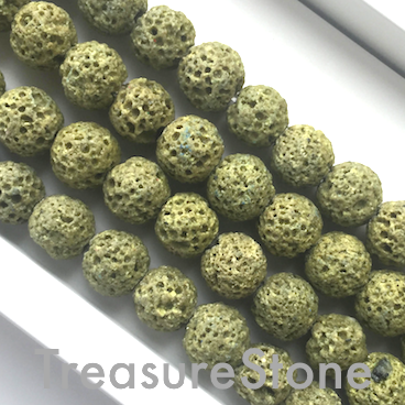 Bead, Olive Green lava, dyed, about 8mm round. 15.5 inch, 48pcs - Click Image to Close