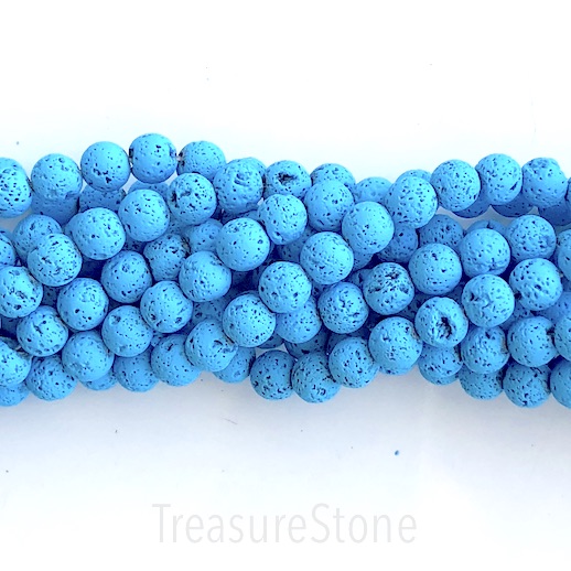 Bead, lava (plated),bright blue, rubber feel,8mm round. 15.5",46