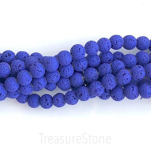 Bead, lava (plated),cobalt blue, rubber feel,8mm round. 15.5",46