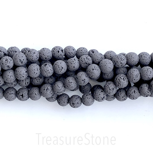 Bead, lava (plated),dark grey, rubber feel,8mm round. 15.5",46pc - Click Image to Close