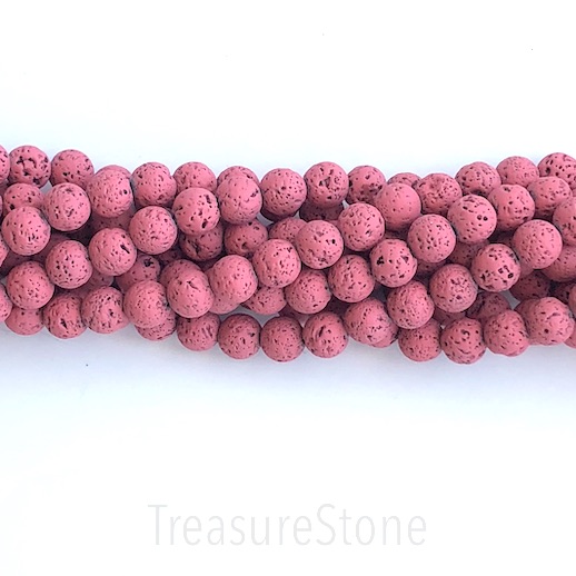 Bead, lava (plated), dark pink, rubber feel, 8mm round. 15.5",44