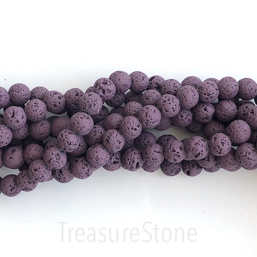 Bead, lava (plated),dark purple, rubber feel,8mm round. 15.5",46