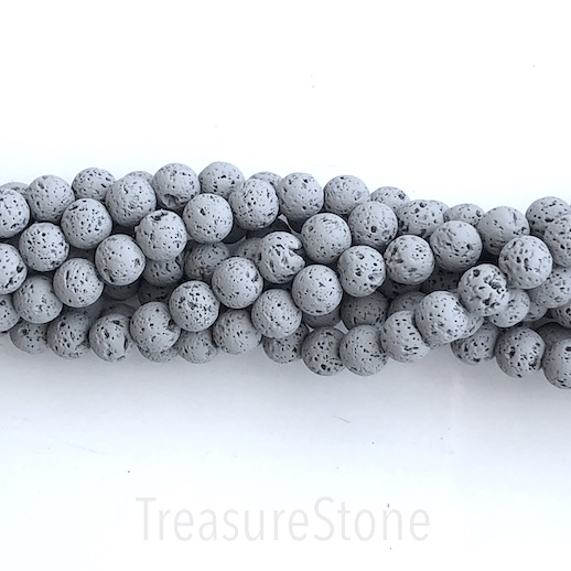 Bead, lava (plated), grey, rubber feel,8mm round. 15.5",46pc - Click Image to Close