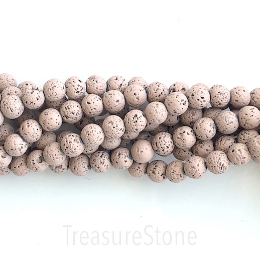 Bead, lava (plated), nude pink, rubber feel, 8mm round. 15.5",44 - Click Image to Close