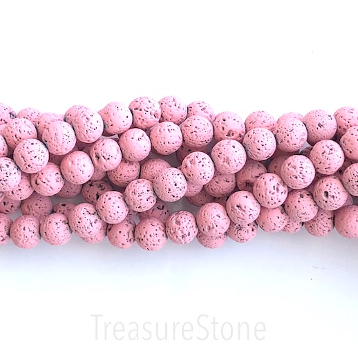 Bead, lava (plated), pink, rubber feel, 8mm round. 15.5",44pcs