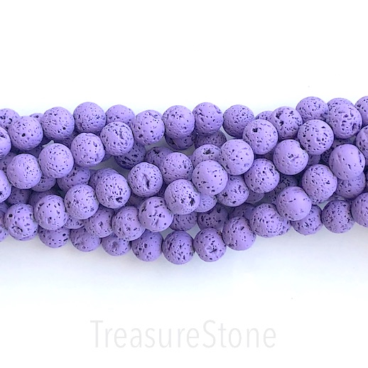 Bead, lava (plated), purple, rubber feel,8mm round. 15.5", 46pcs - Click Image to Close
