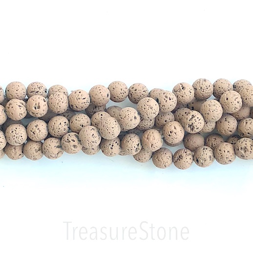 Bead, lava (plated), tan brown, rubber feel, 8mm round. 15.5",44 - Click Image to Close