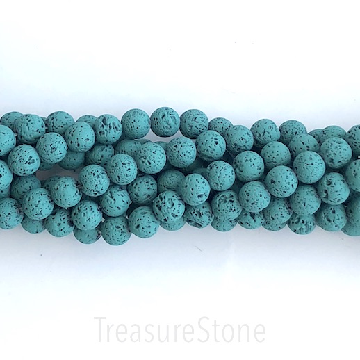 Bead, lava (plated), tilt blue, rubber feel,8mm round. 15.5",46 - Click Image to Close