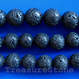 Bead, black lava, 6mm round, 16-inch strand.