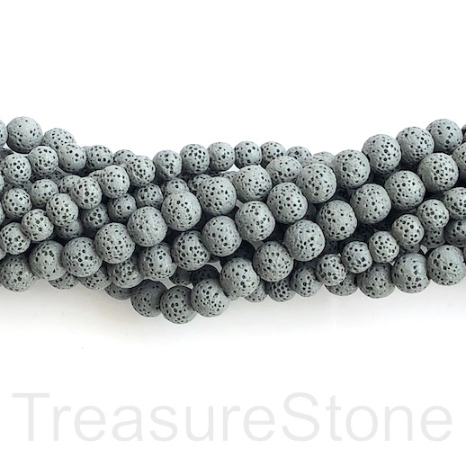 Bead, mid grey lava (dyed), about 6mm round. 15.5-inch, 65pcs