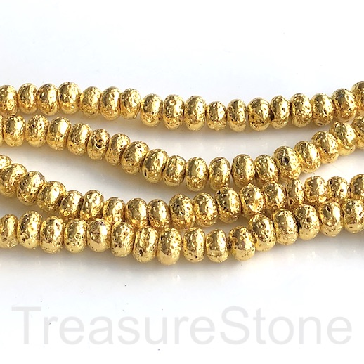 Bead, bright gold plated lava, 5x8mm rondelle. 15.5", 70pcs