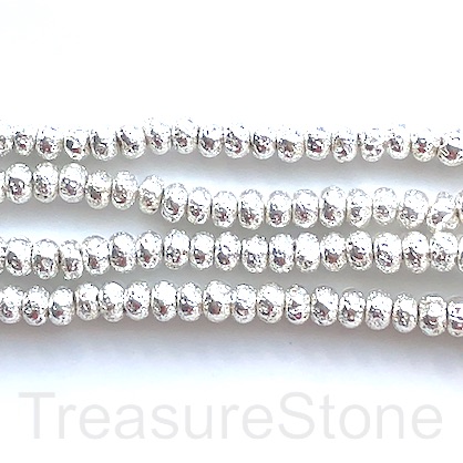 Bead, bright silver plated lava, 4x6mm rondelle. 15.5"， 88pcs