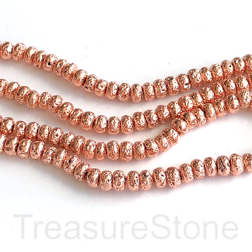 Bead, rose gold plated lava, 5x8mm rondelle. 15.5", 72pcs