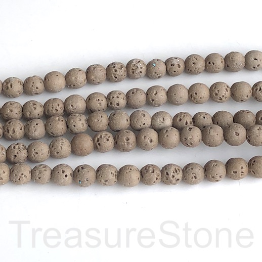 Bead, lava, tan brown, 6mm round. 15-inch, 62pcs - Click Image to Close