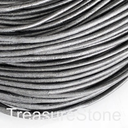 Cord, leather, grey, 2.5mm. Sold per 2-meter section