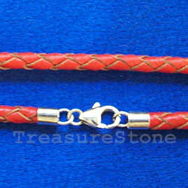 Cord, leather w sterling silver clasp,connector,red,18 inch