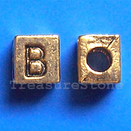 Bead, antiqued gold-finished, 7x6mm Letter B. Pkg of 10.