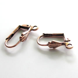 Earwire, copper-plated brass, leverback with open loop. 7 pairs