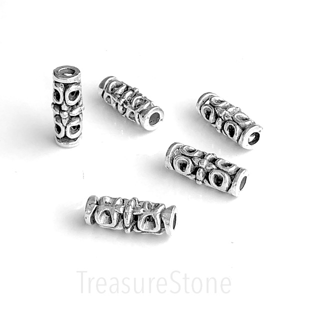 Bead, antiqued silver-finished, 6x18mm filigree tube. Pkg of 8