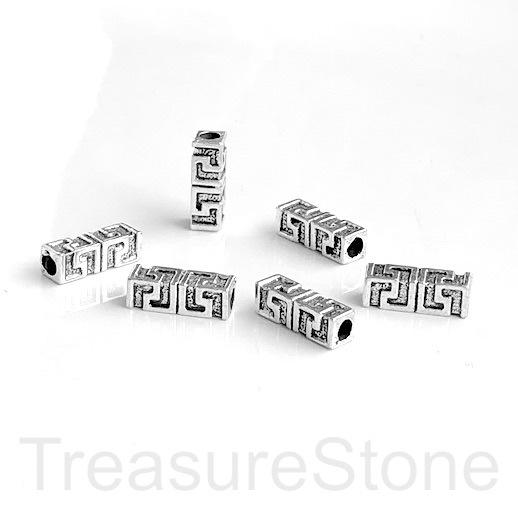 Bead, antiqued silver-finished, 5x14mm square tube. Pkg of 8. - Click Image to Close