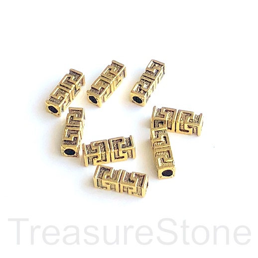 Bead, antiqued gold-finished, 5x14mm square tube. Pkg of 8.