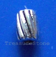 Bead, antiqued silver-finished, 3x4mm tube. Pkg of 25.