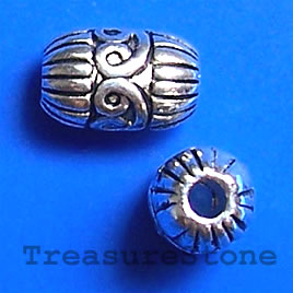 Bead, antiqued silver-finished, 7x10mm. Pkg of 12.