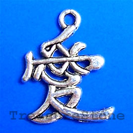Pendant/charm, 20x18mm chinese "LOVE". Pkg of 6