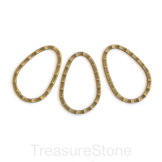Bead/link, brass colored, 26x40mm hammered teardrop. Pkg of 2.
