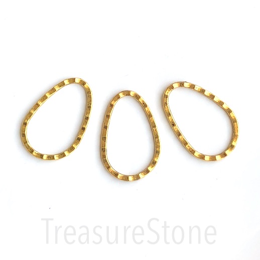 Bead/link, gold coloured, 26x40mm hammered teardrop. Pkg of 2. - Click Image to Close