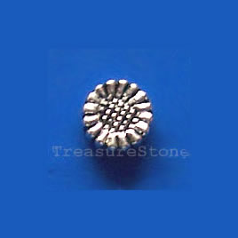 Bead, antiqued silver-finished, 5mm sunflower. Pkg of 20