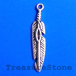 Pendant/charm, 5x25mm feather. Pkg of 15.