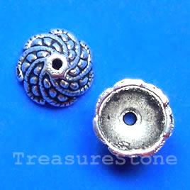 Bead cap, antiqued silver-finished, 10x6mm. Pkg of 12