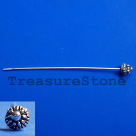 Headpin, plated pewter, 2 inches with 5mm head. Pkg of 19