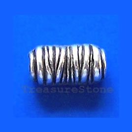 Bead, antiqued silver-finished, 6x11mm tube spacer. Pkg of 10