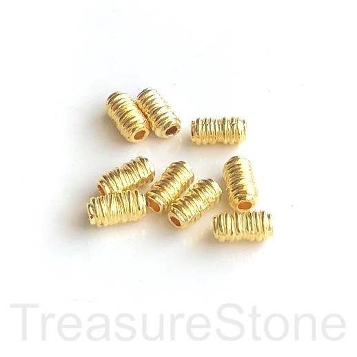 Bead, bright gold-finished, 6x11mm tube spacer. Pkg of 10