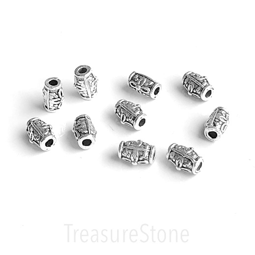 Bead, antiqued silver finished, 7.5x10.5mm tube.hole:2.5mm,10pcs
