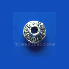 Bead, antiqued silver-finished, 6.5mm saucer spacer. 20pcs.