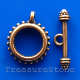 Clasp, toggle, copper-finished, Nickel Free, 18mm. Pkg of 4.