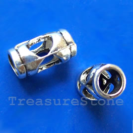 Bead, silver-finished, large hole, 8x14mm tube. Pkg of 10.